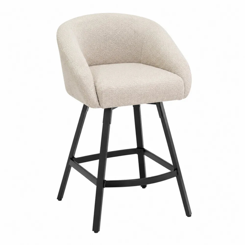 Taburete de bar de tela beige con patas de metal
