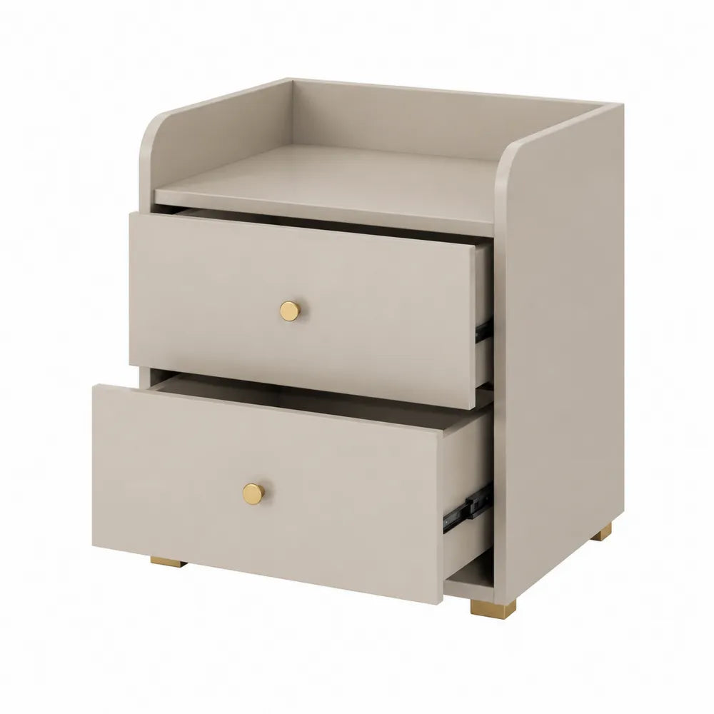 Mesita de noche con 2 cajones de madera gris beige 40x40x60 cm