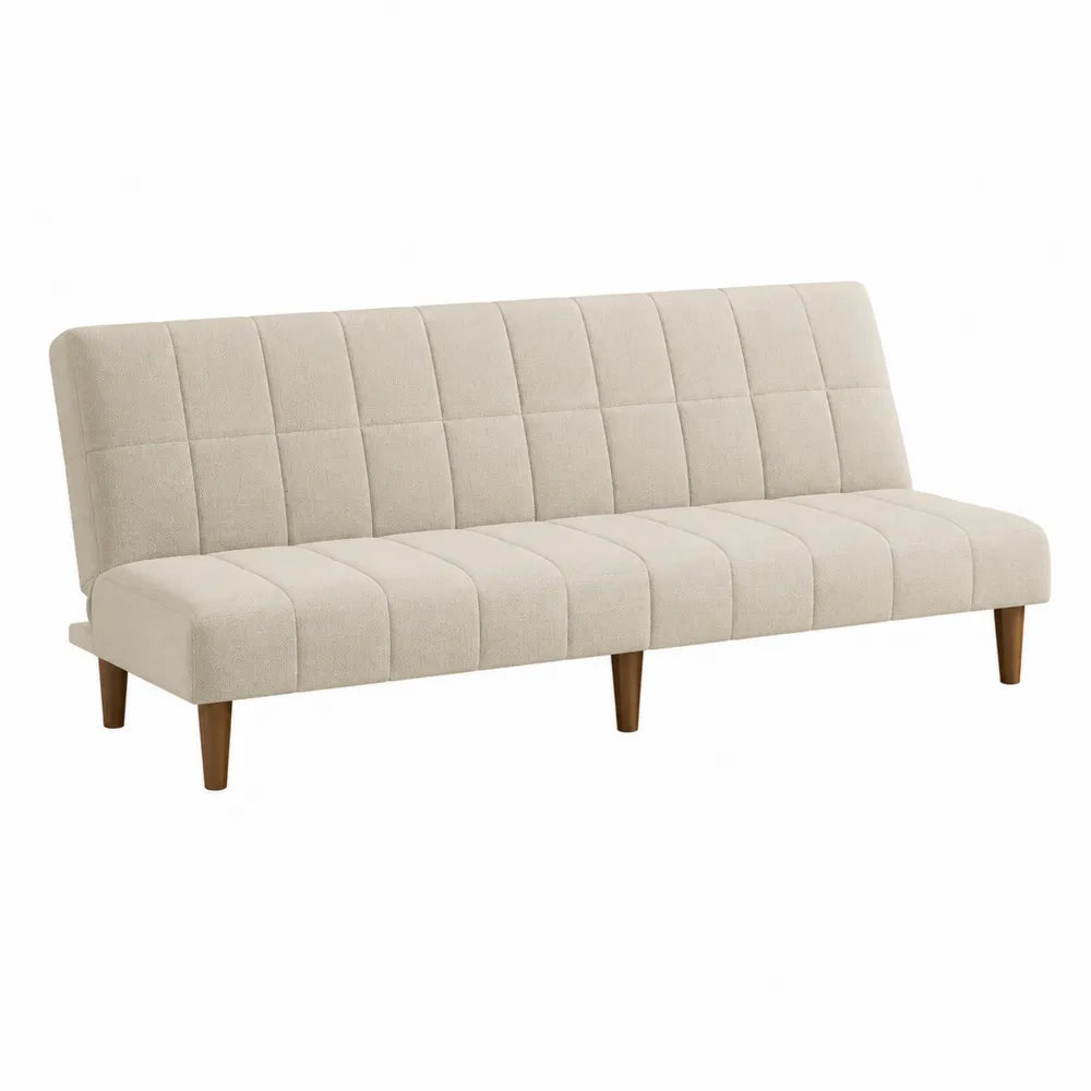 Sofá cama beige de poliéster y madera