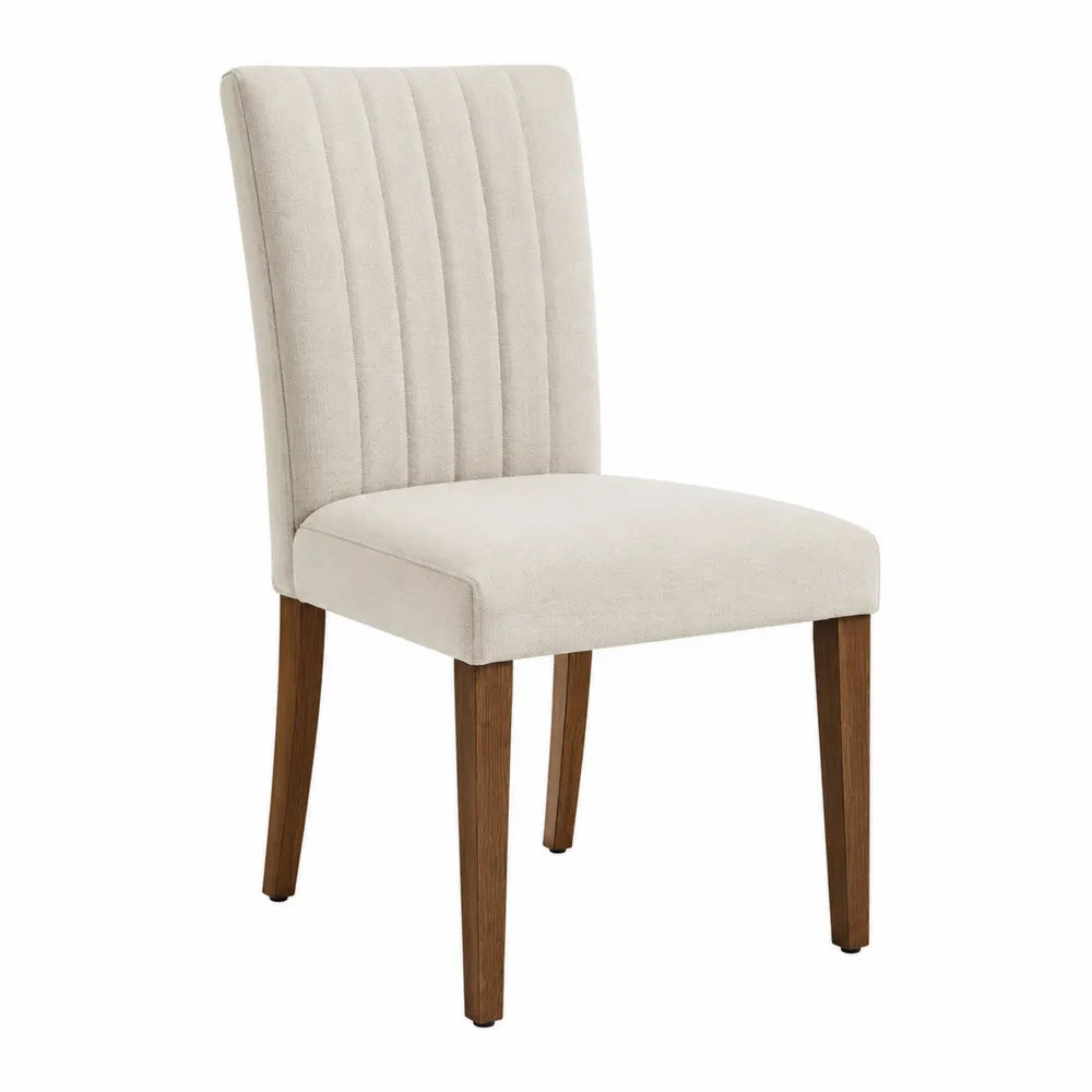 Silla de comedor tapizada en poliéster con patas de madera de roble