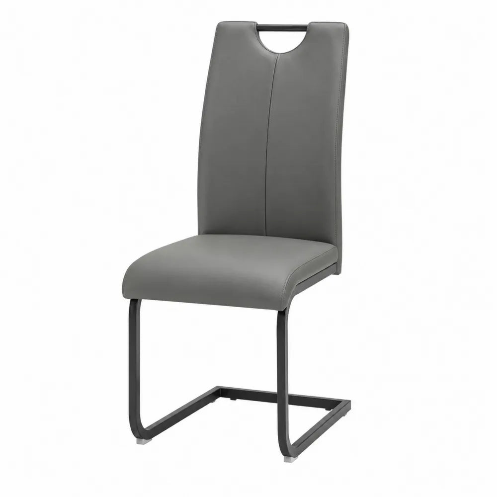 Silla de cuero sintético gris con estructura de metal
