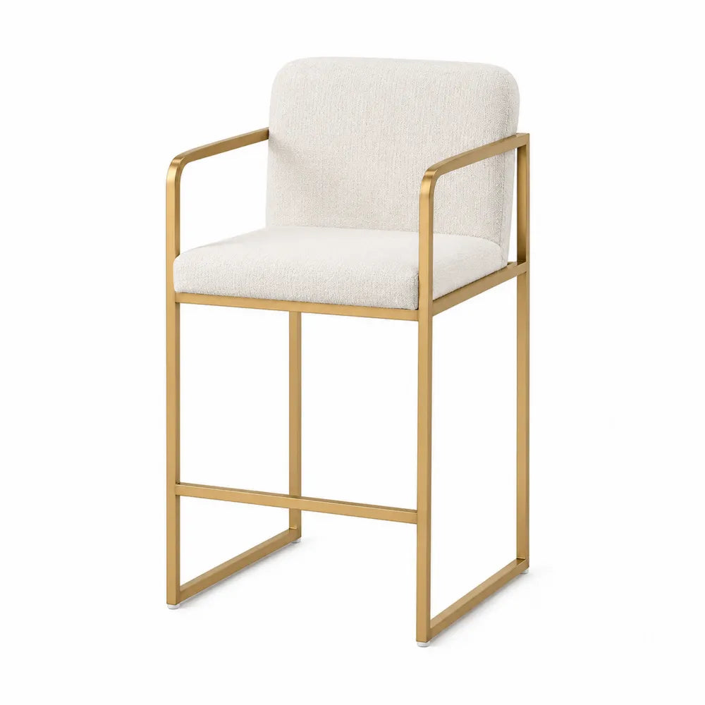 Taburete de bar con estructura metálica y asiento de tela de poliéster crema