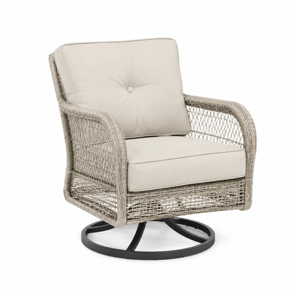 Silla Giratoria de Ratán Sintético Beige con Base Metálica