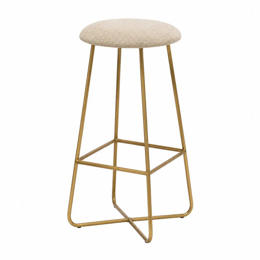 Taburete alto beige en tela de poliéster y metal dorado
