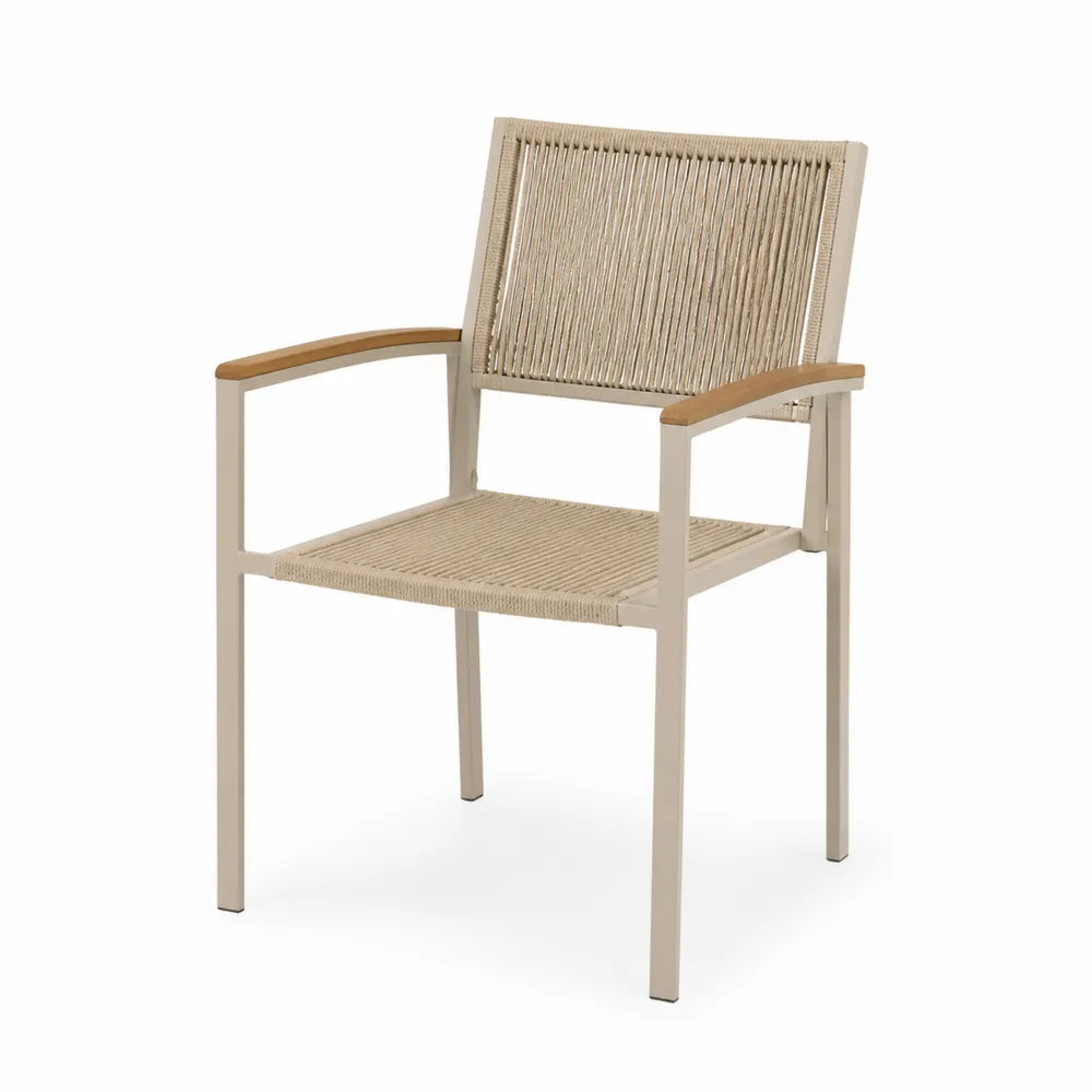 Silla de Exterior Aluminio y Cuerda Beige