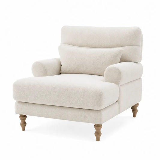 Sofá individual de tela poliéster con patas de madera en color beige