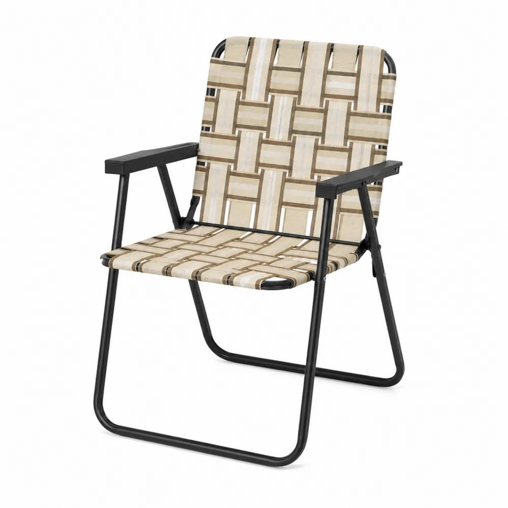 Silla plegable de acero y textileno beige 55x80x60 cm