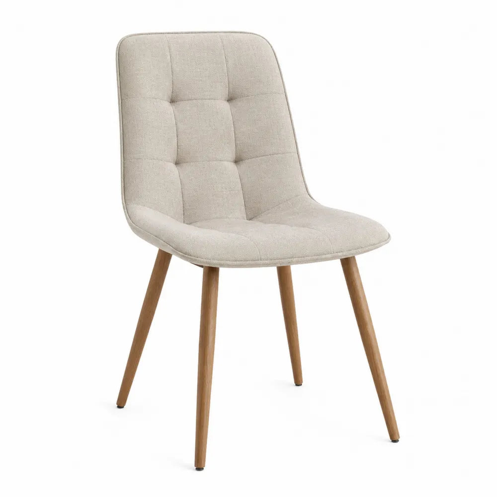 Silla de comedor de poliéster beige con patas de madera