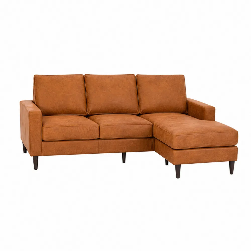 Sofá seccional chaise longue cuero sintético marrón 250 cm