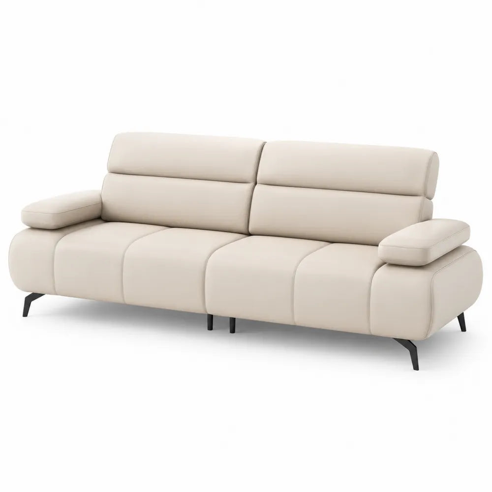 Sofá de 3 plazas en cuero sintético beige con patas de metal