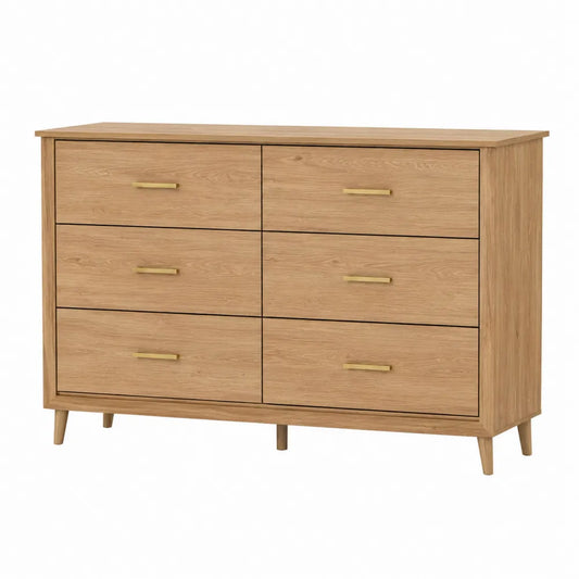 Cómoda de madera de roble claro con 6 cajones 120x40x80 cm
