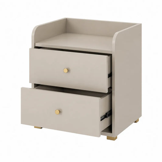 Mesita de noche con 2 cajones de madera gris beige 40x40x60 cm