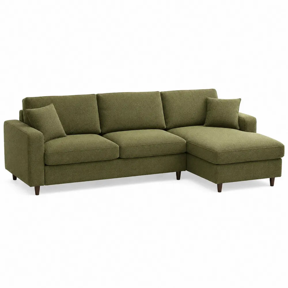 Sofá seccional en L de poliéster verde oliva con chaiselongue reversible