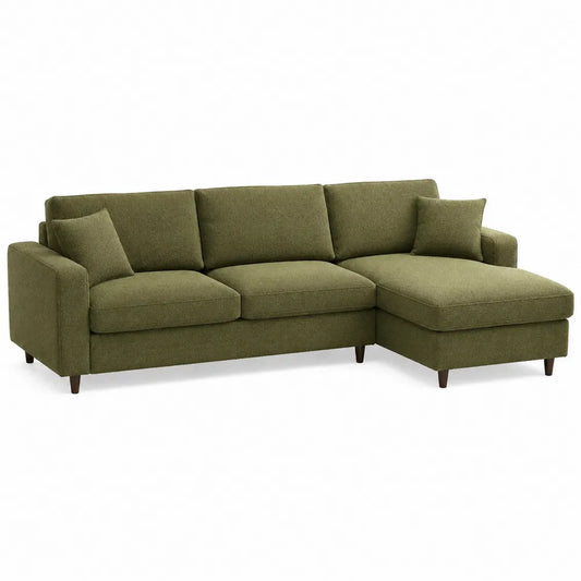 Sofá seccional en L de poliéster verde oliva con chaiselongue reversible