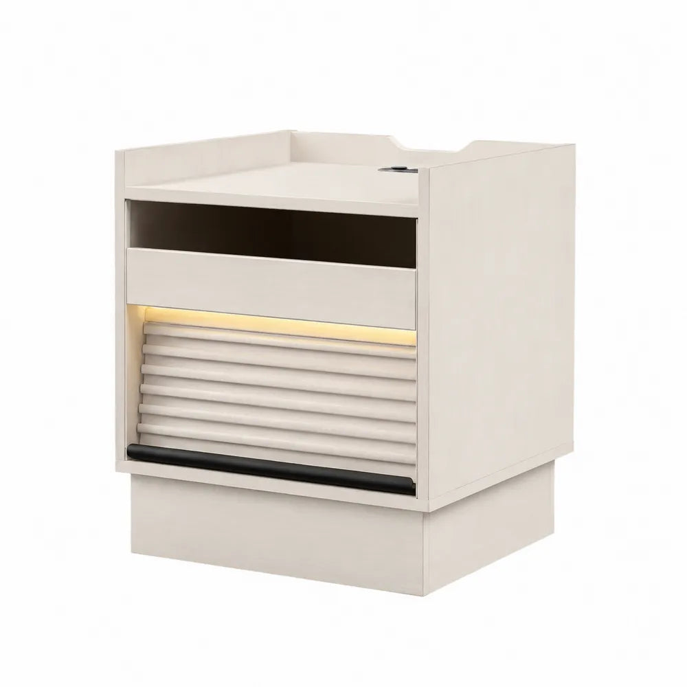 Mesita de noche de madera con luz LED, 60 cm x 40 cm x 35 cm, beige