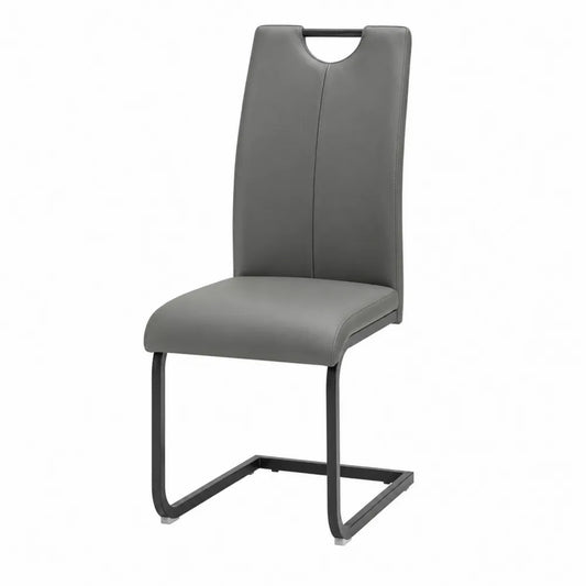 Silla de cuero sintético gris con estructura de metal
