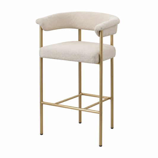 Taburete de bar de tela beige con estructura dorada