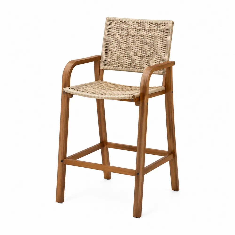 Silla de Teca y Ratán Beige de Exterior