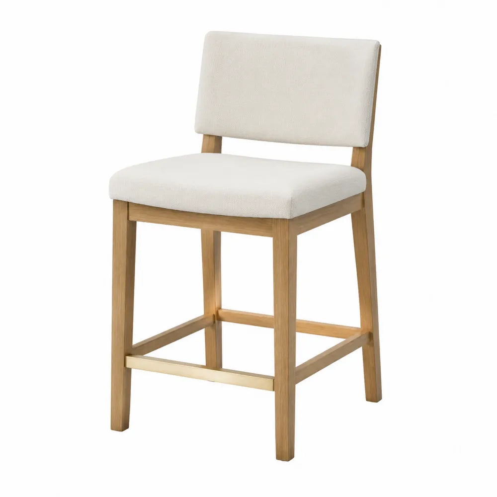 Taburete de madera maciza con tapizado de poliéster beige